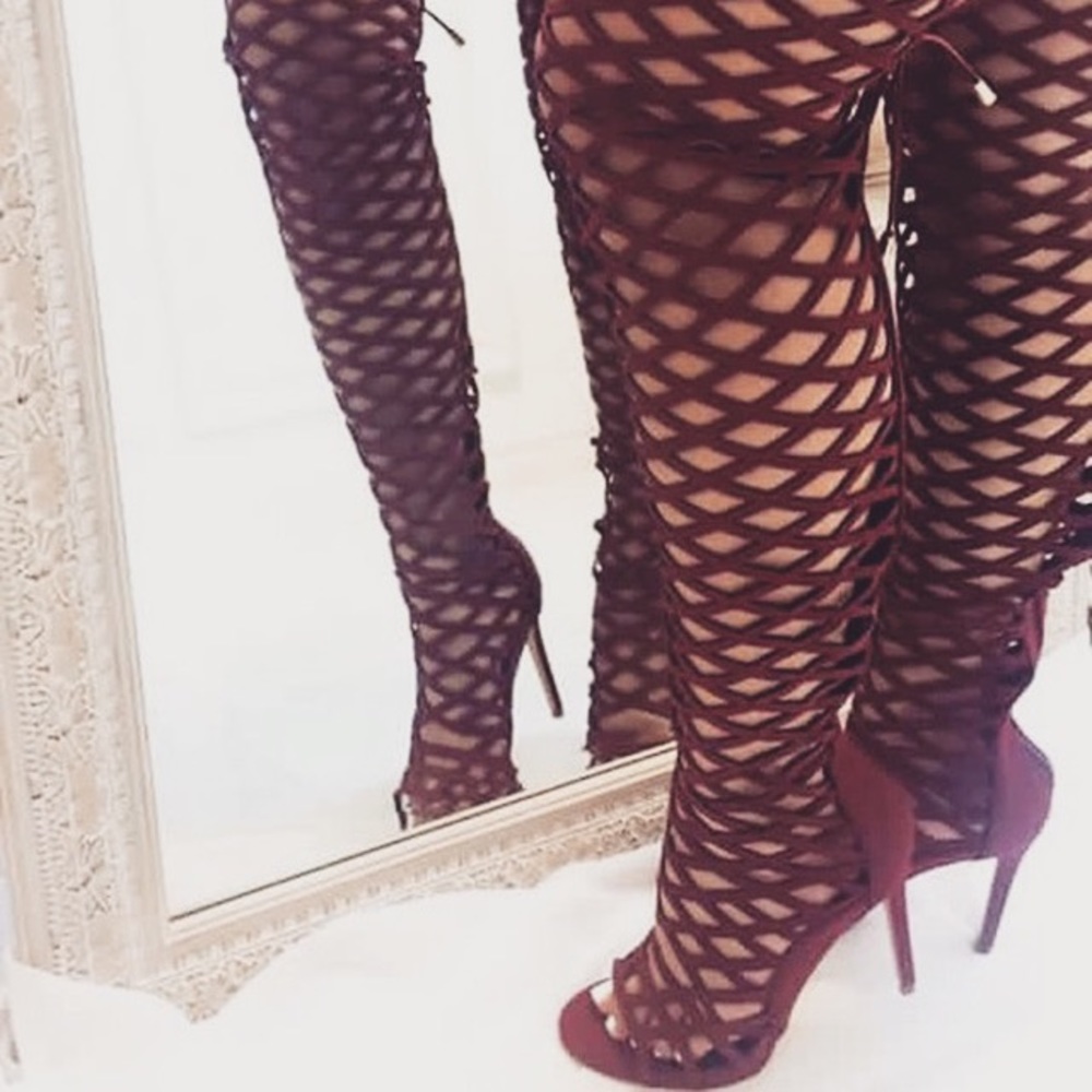 Wine Thigh High Gladiator Sandals